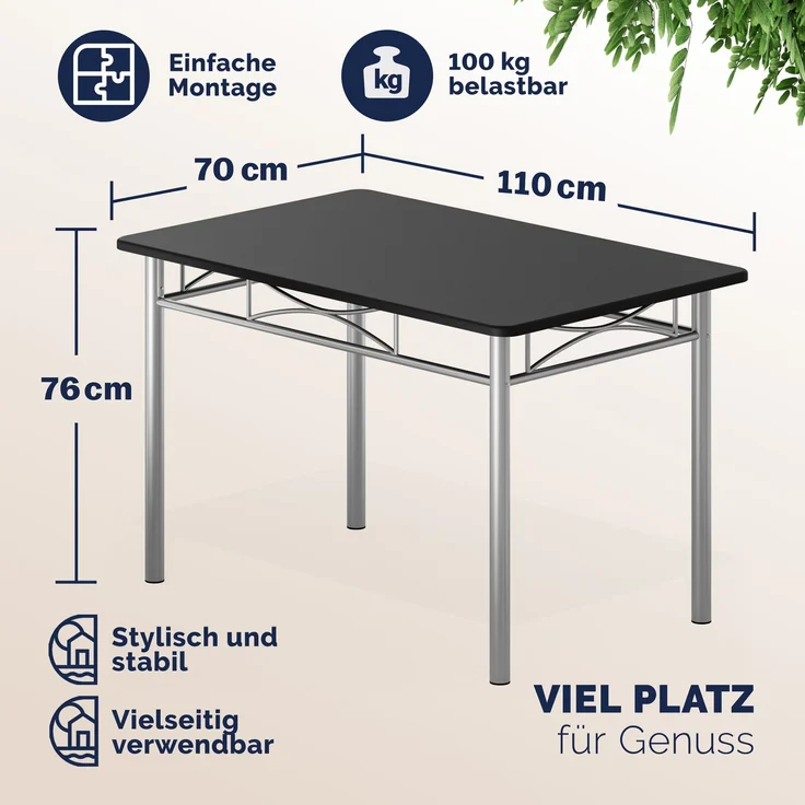 Casaria 5 tlg Sitzgruppe Esstisch Küchentisch mit Stühlen - Schwarz – Bild 3
