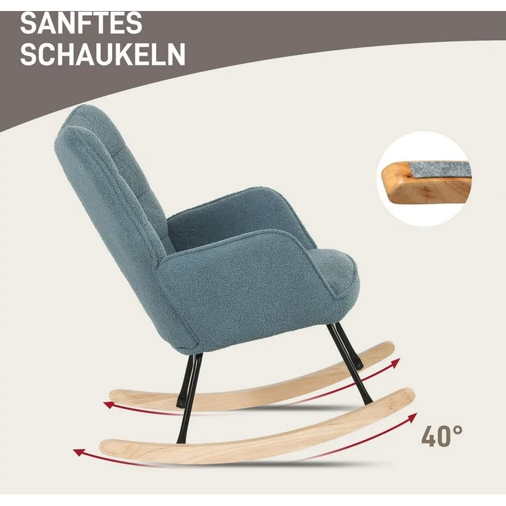 HOMCOM Schaukelstuhl für Wohnzimmer, Schlafzimmer, bis 120kg belastbar, Hellblau (Schwingsessel, 1 St), für Wohnzimmer, Schlafzimmer, bis 120kg belastbar, Hellblau – Bild 3