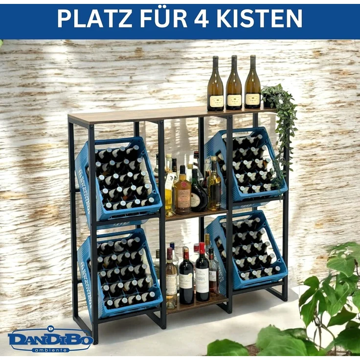 DanDiBo Getränkekistenregal 4 Kisten mit Ablage Holz Metall 96564 Getränkeregal Kistenregal Getränkekistenhalter – Bild 8