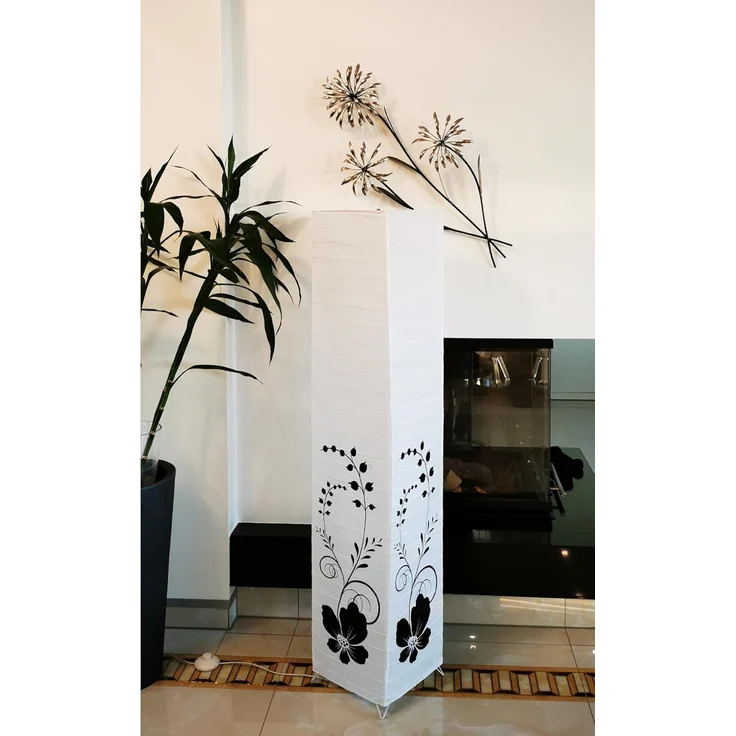 TRANGO LED Stehlampe, 1210L Design LED Standlampe *GREECE* Reispapierlampe *HANDMADE* in weiß mit floralem Motiv I inkl. 2x E14 LED Leuchtmittel I Form: eckig I Höhe: ca. 125cm, Wohnraumlampe I Stehleuchte I Reispapier – Bild 8