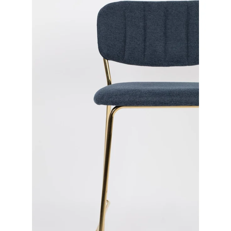 Barhocker Jolien im 2er-Set, blauer Stoffbezug mit goldenem Metallgestell, Rückenlehne und Fußstütze, Sitzhöhe 65 cm, belastbar bis 150 kg – Bild 6