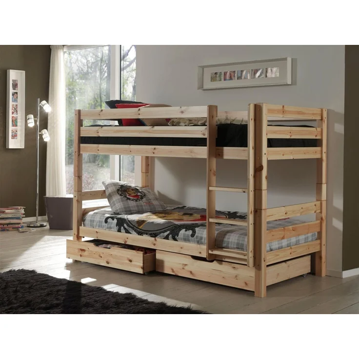 Vipack 'Pino' Etagenbett 90x200 cm, natur, Kiefer massiv, inkl. Bettschubladen – Bild 1