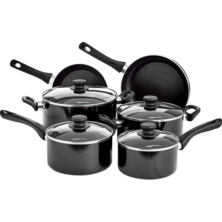 AmazonBasics 6-teiliges Kochgeschirr-Set, nicht-haftend, für Induktionsherde, mit Deckeln