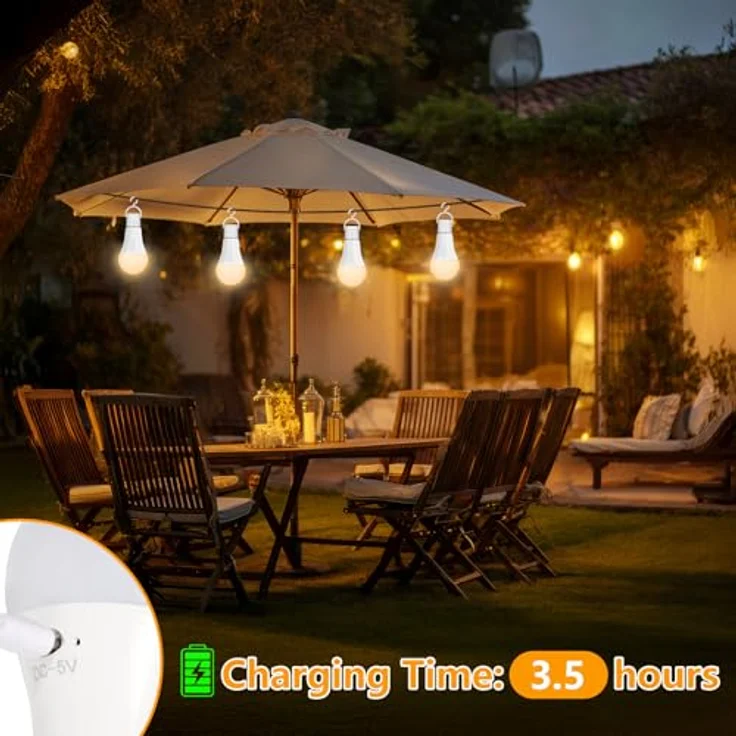 Dehobo Glühbirne Mit Batterie E27 Aufladbare Glühbirne Mit Fernbedienung - 7W Type-C Ladung Camping Lampe 3 Farben Dimmbare - Akku birne Mit Timing Funktion Mit Taste, Outdoor Lampe 1 Pack – Bild 4