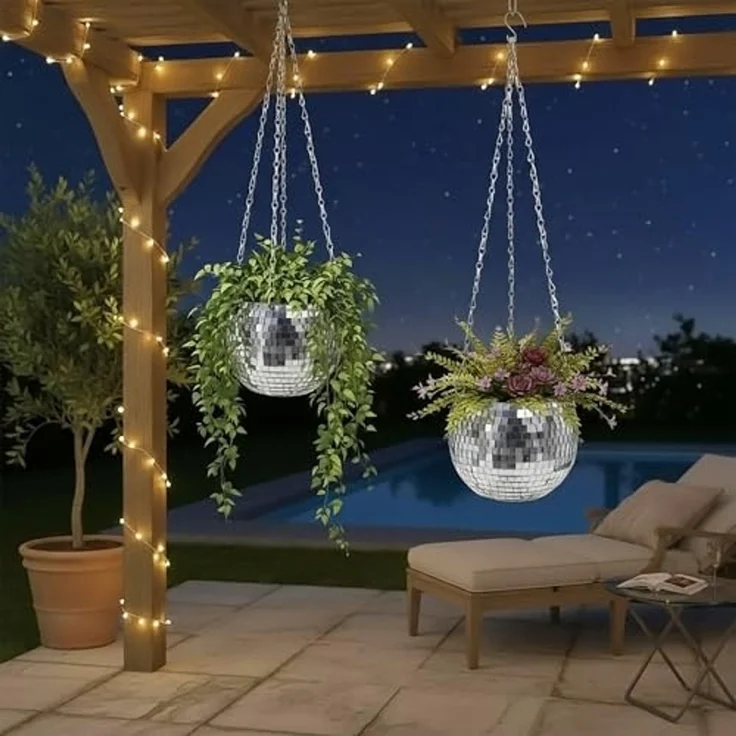 Spetebo Blumentopf Hänge Pflanztopf im Discokugel Design 15 cm mit Metallkette (Anzahl, 1 St, Stück), leicht, robust und einfach zu reinigen – Bild 4