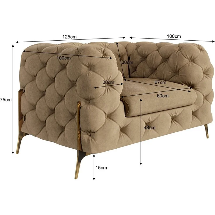 S-Style Möbel Chesterfield-Sessel Ashley mit Goldene Metall Füßen, mit Wellenfederung – Bild 3