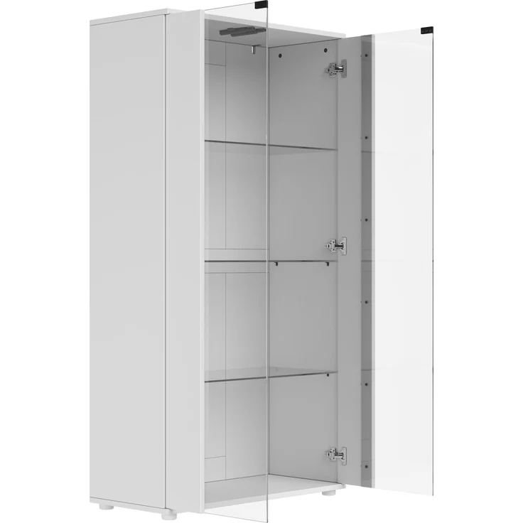 Merax Vitrinenschrank mit 2 Glastüren, 4 Ablageflächen und verstellbarer LED-Beleuchtung – modernes Design für Wohnzimmer, Weiß, 80×36×150.5cm – Bild 9