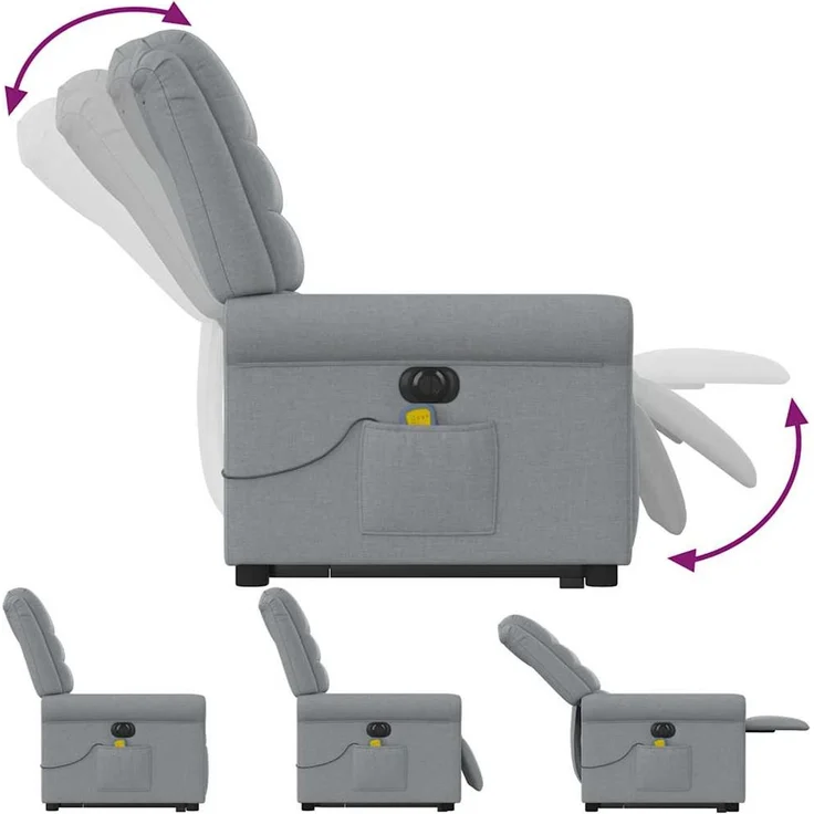 vidaXL Elektrischer Massagesessel mit Aufstehhilfe Hellgrau Stoff 3303344 – Bild 8