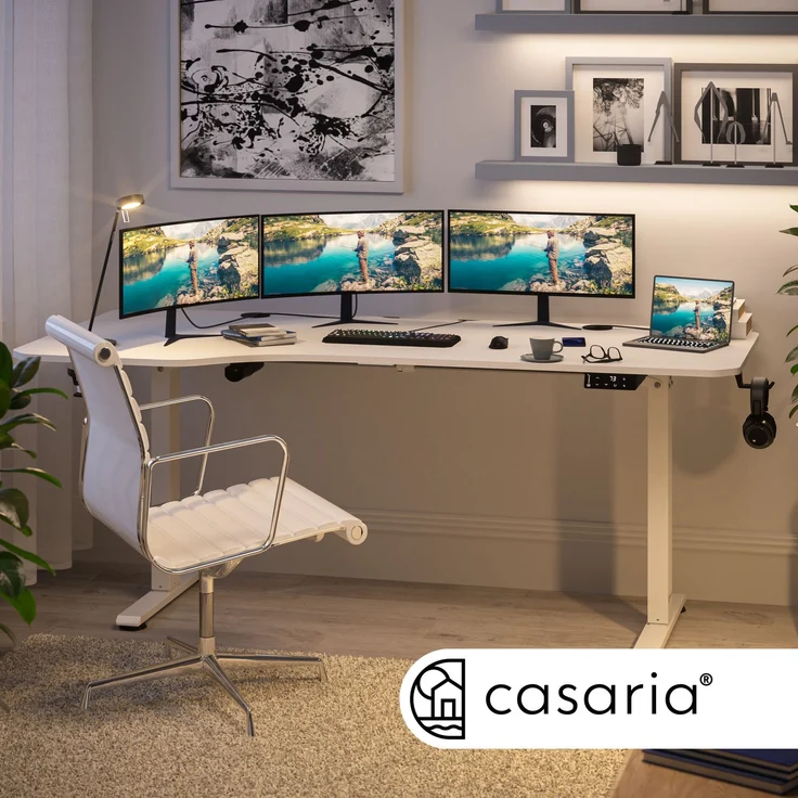 Casaria Elektrisch höhenverstellbarer Schreibtisch, LCD- Display, Spanplatte/Stahlgestell, Weiß, 160x75 cm – Bild 2
