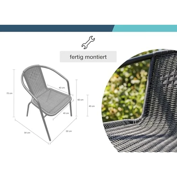 LC Garden Stapelstuhl Garvista Stapelstuhl 54x52x72cm schwarz Gartenstuhl Terassenstuhl, Pulverbeschichteter Stahl – Bild 3