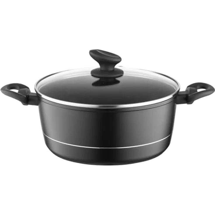 FLORINA Aluminium Topf (6,5 l) 28 cm I Kochtopf DELUX mit Glasdeckel I Messbecher & Antikratz-Beschichtung I Topf mit Induktionsboden I Geeignet für Induktionsherd, Gasherd und Elektroherd (Schwarz) – Bild 2