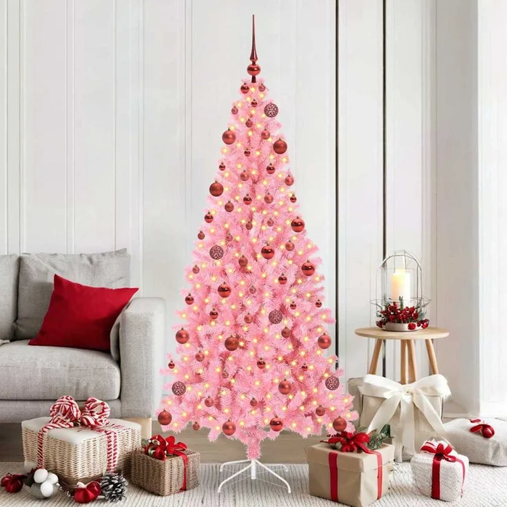 vidaXL Weihnachtsbaum mit LED-Beleuchtung Rosa 180 cm PVC und Stahl 3396429 – Bild 1