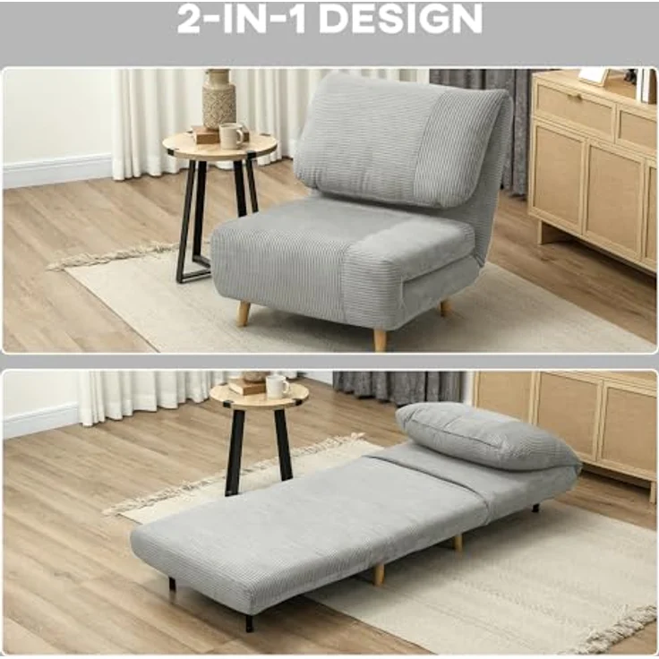 HOMCOM Sessel Verstellbar Klappmatratze Gästebett (Schlafsessel, 1-St, Schlafsofa), für Wohnzimmer, Schlafzimmer, Grau – Bild 5