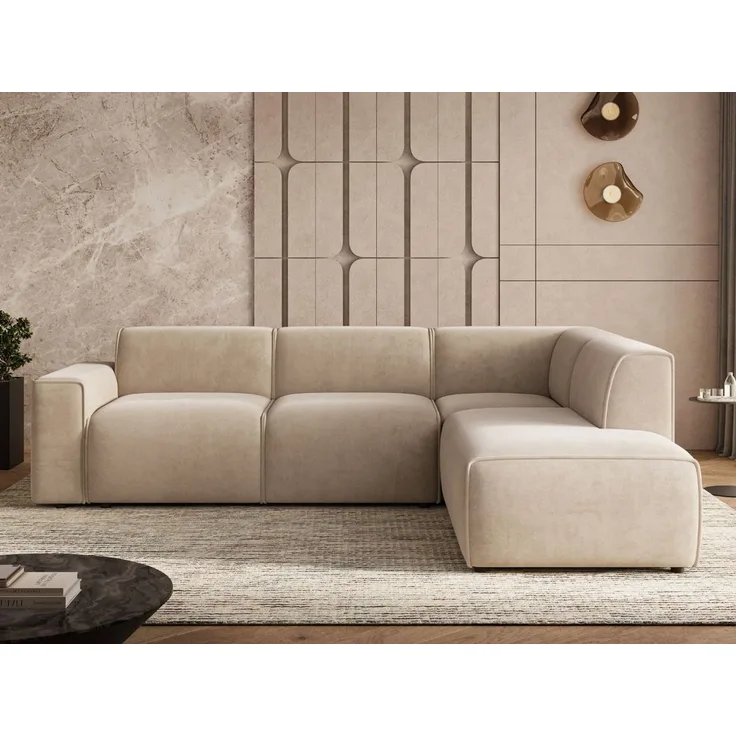 GrainGold Ecksofa L-Form Eluno, Set, Couch, mit Rückenlehne, T30-Schaum, und Wellenfedern, Modern Stil