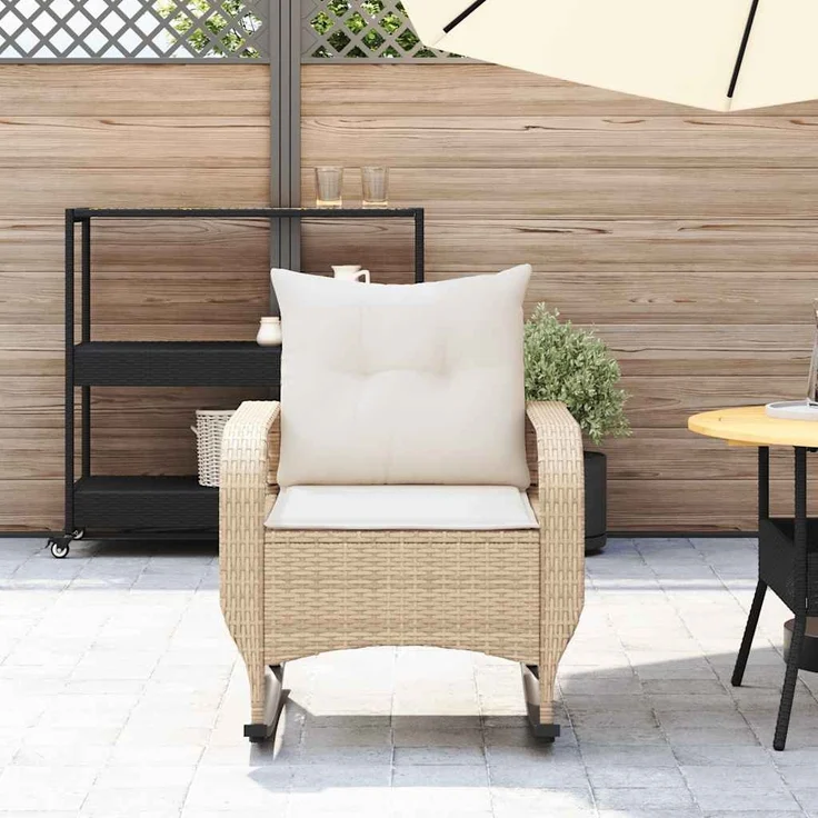 vidaXL Garten-Schaukelstuhl mit Kissen Beige Poly Rattan 4104197 – Bild 2