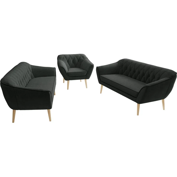 Wohnzimmerset, Möbelset PIRS 3-3-1, Armlehnen, Wellenfederung, Buche Füße, Dreisitzer Sofas mit Sessel, Polstermöbel Set - Dunkelgrau Stukture – Bild 8