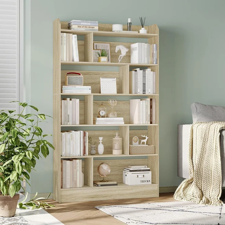 Bücherregal, Bücherschrank, mit 6 Fächern, Aufbewahrungsregal, Standregal, für Wohnzimmer, Büro, Schlafzimmer, 24 x 100 x 170 cm, Eichenbeige – Bild 3
