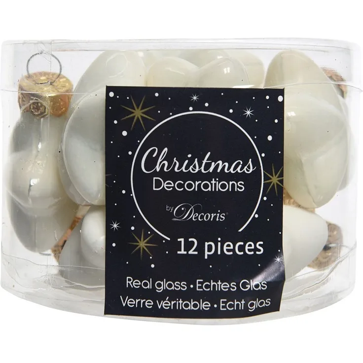 Kaemingk Christbaumschmuck, Christbaumschmuck Sterne 4cm Glas 12 Stück - Wollweiß