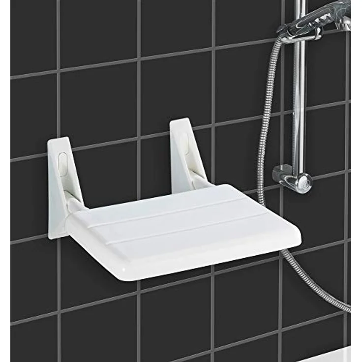 WENKO Duschklappsitz Secura, 120 kg Tragkraft, hochklappbar, Kunststoff Polypropylen, 32 x 19 x 36 cm, Weiß – Bild 3