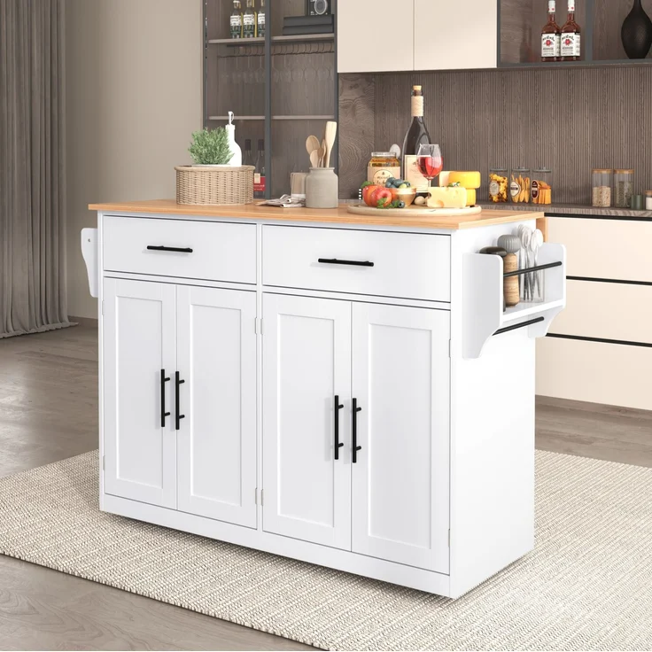 Servierwagen mit klappbarer Tischplatte, 120x46/70x91,5 cm, Weiß/Natur, mit Rollen & Stauraum – Bild 1
