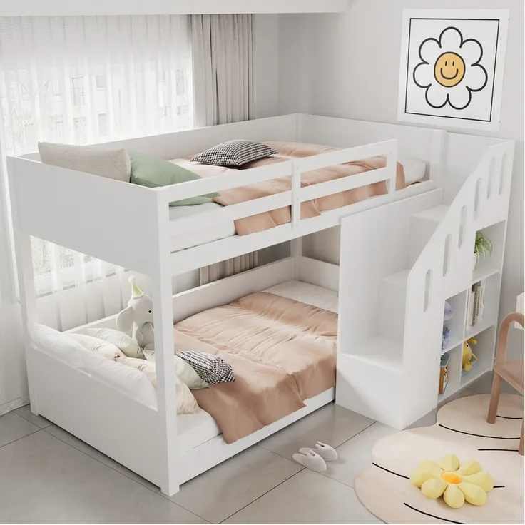 Odikalo Etagenbett Kinderbett Jugendbett 90x200 (Kinder-Etagenbett, Doppelbett, multifunktionales Kinderbett, Mit Treppen und Schließfächern,stabiles Geländer, ohne Matratze, 90*200cm, Weiß)