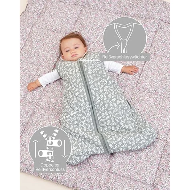 molis&co - Baby Schlafsack ärmellos - Ideal für den Winter - Babyschlafsack tog 2.5 ohne Ärmel - 100% Baumwolle (Oeko-TEX 100), Premium Qualität - Green Garden (60 cm, 0 Monate) – Bild 4
