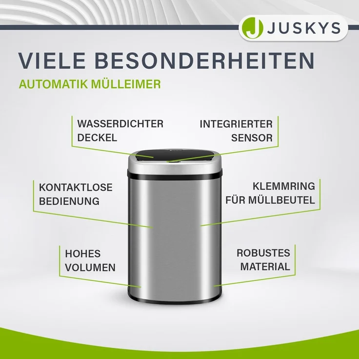 Juskys Automatik Mülleimer mit Bewegungssensor, wasserdicht, Stahl, Silber, 50 Liter – Bild 7