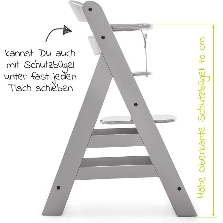 Hauck Hochstuhl Alpha Plus Grey (Set), Mitwachsender Holz Baby Kinderhochstuhl mit Sitzauflage - verstellbar – Bild 3