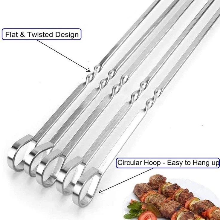 12-teiliges Edelstahl-Grillspieß-Set, flach, wiederverwendbar, 39 cm – Bild 6