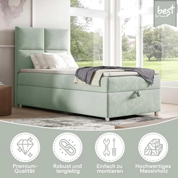 Best for Home Boxspringbett K2 SINGLE mit Bettkasten (Mintgrun 100x200) – Bild 3