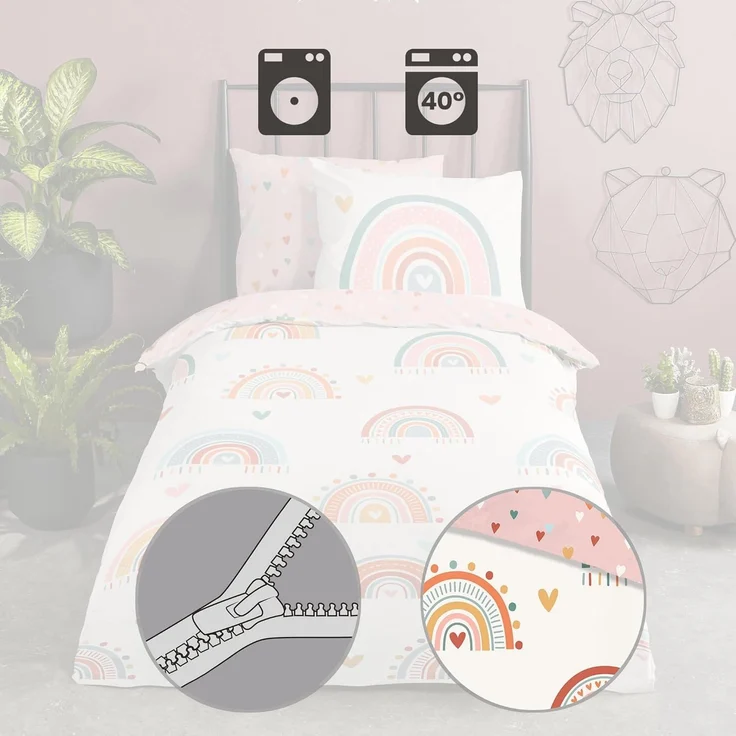 Good Morning Kinder Bettwäsche 135x200 Louie Indie Herzen Regenbogen 33032 – Bild 3