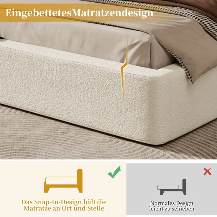 Polsterbett,Doppelbett,160 x 200cm, hydraulisches Funktionsbett,Bett mit Lattenrost, Kopfteil und großem Stauraum, gepolstertes Kopfteil, Beige Bouclé – Bild 4