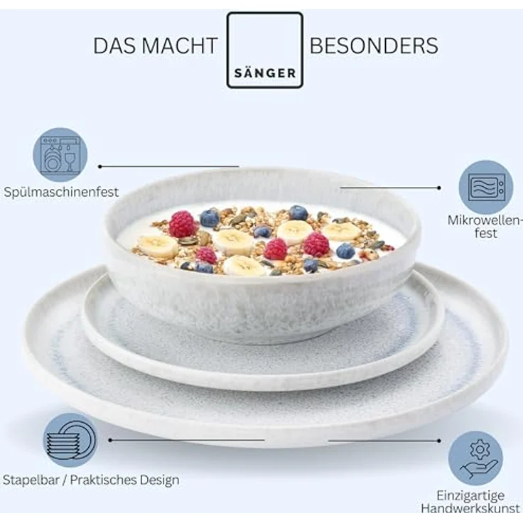 Sänger Santorini Tafelservice, Creme, 12-teilig, kratzfest, spülmaschinen- und mikrowellengeeignet, handmade – Bild 4