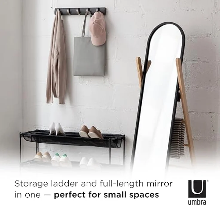 Umbra Furniture Hub Flur Spiegel, Standspiegel, mit Gummirand, Eschenholz und Spiegelglas, Schwarz / Natur, 358375045 – Bild 8