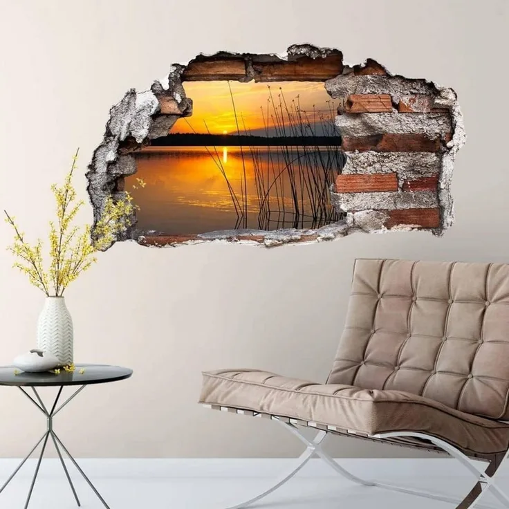 K&L Wall Art Wandtattoo 3D Natur Mauerdurchbruch Strand Motivationssticker selbstklebend (Klebebilder für Wohnzimmer und Flur, lokal hergestellt in Berlin), moderne 3D Wandsticker mit Natur-, Urlaubs- und Landschaftsmotiven