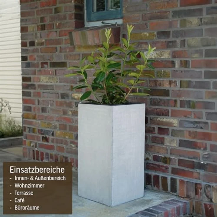 VIVANNO Pflanzkübel Fiberglas BLOCK Säule, Grau Beton-Design 30x30x60 cm – Bild 5