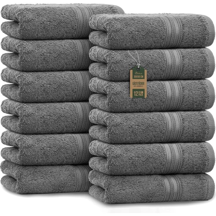 NatureMark 12er Pack Gästetücher Premium Qualität 30x50 cm GÄSTEHANDTUCH Frottiertuch-Set 100% Baumwolle Farbe: Anthrazit / Grau