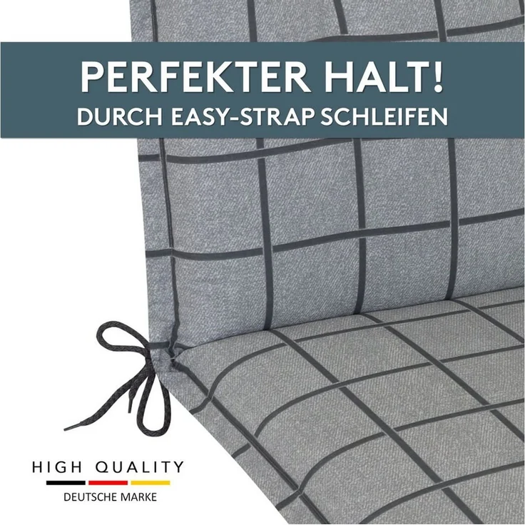 LILENO HOME Polsterauflage Niedriglehner, bequeme Sitzauflage für Gartenstühle, Stuhlkissen, (2 St, 2er Set), Gartenstuhl Auflage in Yacht-Karo Hellgrau, Sitzpolster waschbar – Bild 3