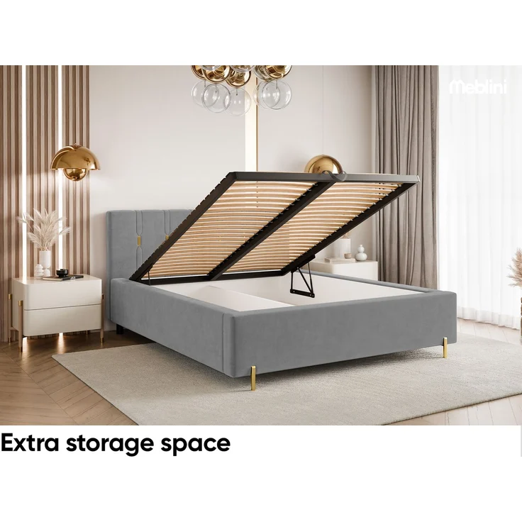 MEBLINI Polsterbett 180x200 ohne Lattenrost ohne Matratze – FABIO – Grau Samt – Doppelbett ohne Bettkasten - Stauraumbett - Kopfteil Bett ohne Stauraum – Bild 6
