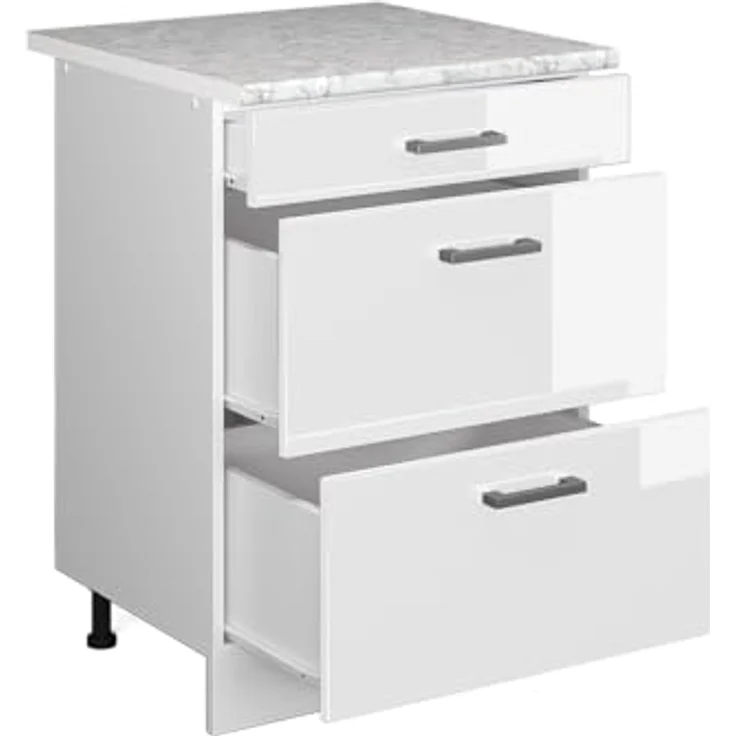 Vicco Küchenunterschrank R-Line, Weiß Hochglanz/Weiß, 60 cm mit Schubladen, AP Eiche – Bild 6