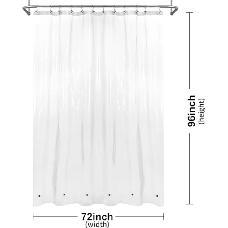 Barossa Design XLong Duschvorhang-Einlage mit 243,8 cm Höhe – 6 Magnete unten, wasserdicht, PEVA, PVC-frei, Metallösen, transparent, 183,8x244,8 cm – Bild 6