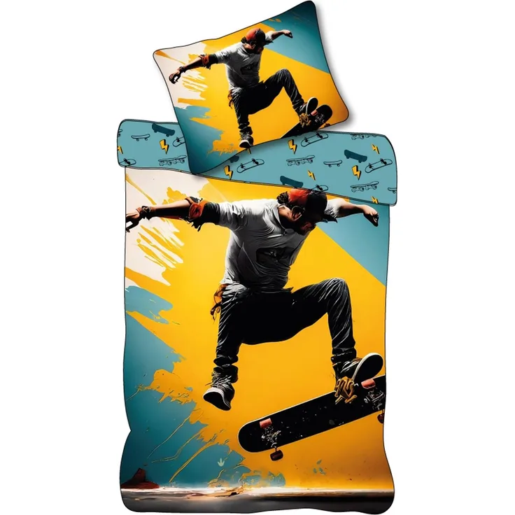 Skater Skateboard Bettwäsche Set 2 tlg 135 x 200 cm 100% Baumwolle