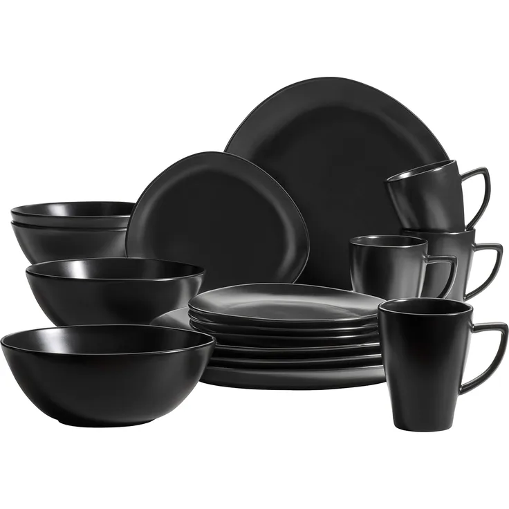 Mäser 931730 Kombiservice Glendale für 4 Personen, Steinzeug, schwarz (1 Set, 16-teilig)