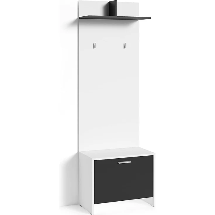 byLIVING Sitzbank BEN / Schuhschrank in matt weiß / Front schwarz / kleine Flur-Kommode mit Klappe und Einlegeboden / B 60, H 48, T 35 cm – Bild 7