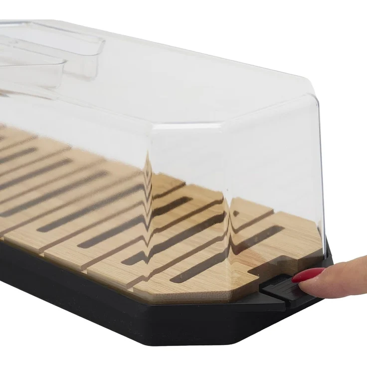 COOK CONCEPT, KA0644, Brotkasten mit transparentem Deckel und Holztablett, Elegantes Design zur optimalen Aufbewahrung von Brot und Gebäck – 403 x 97 x 121 cm, transparent schwarz – Bild 3