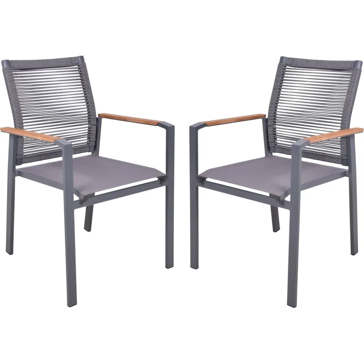 Stapelstuhl DAVINA 2er Set: Modern, platzsparend, Teakholzarmlehnen