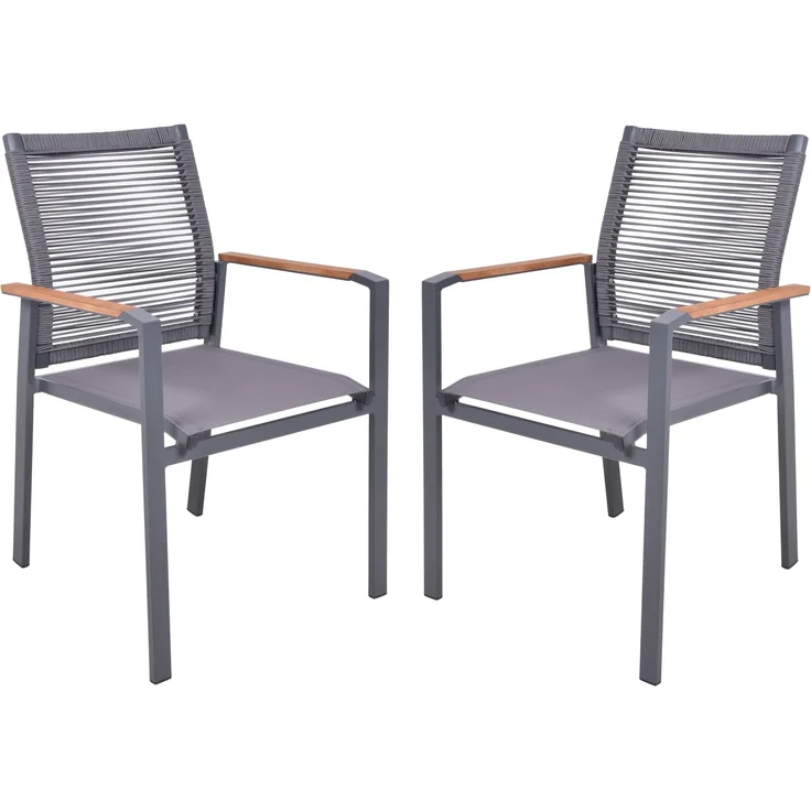 Stapelstuhl DAVINA 2er Set: Modern, platzsparend, Teakholzarmlehnen – Bild 1