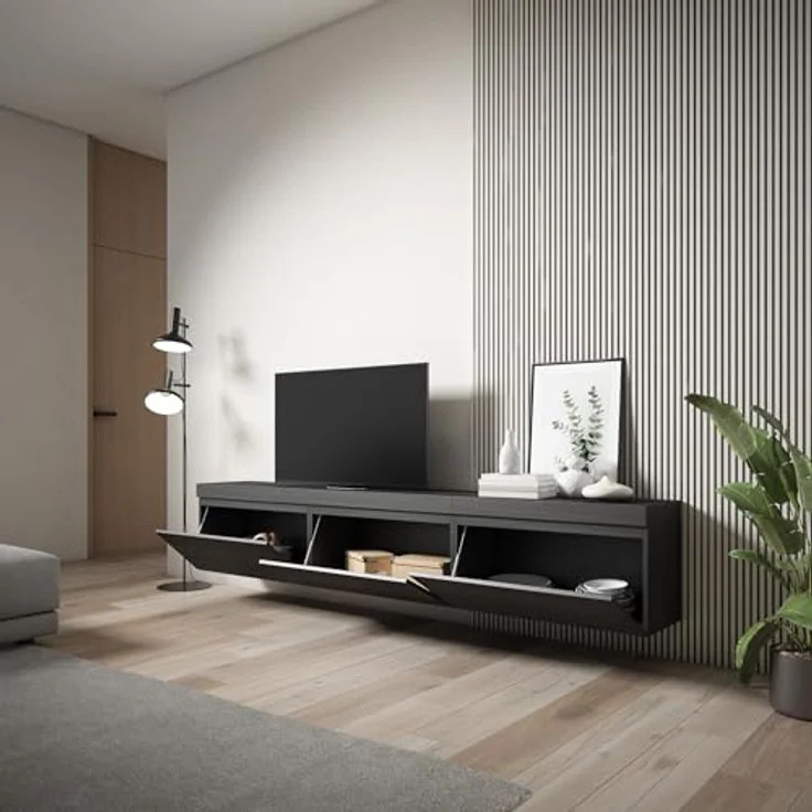 Skraut Home | TV-Schrank, Lowboard | für Wohnzimmer und Esszimmer | 240 x 45 x 35 cm | Hängend | Moderner Stil | Schwarz – Bild 5
