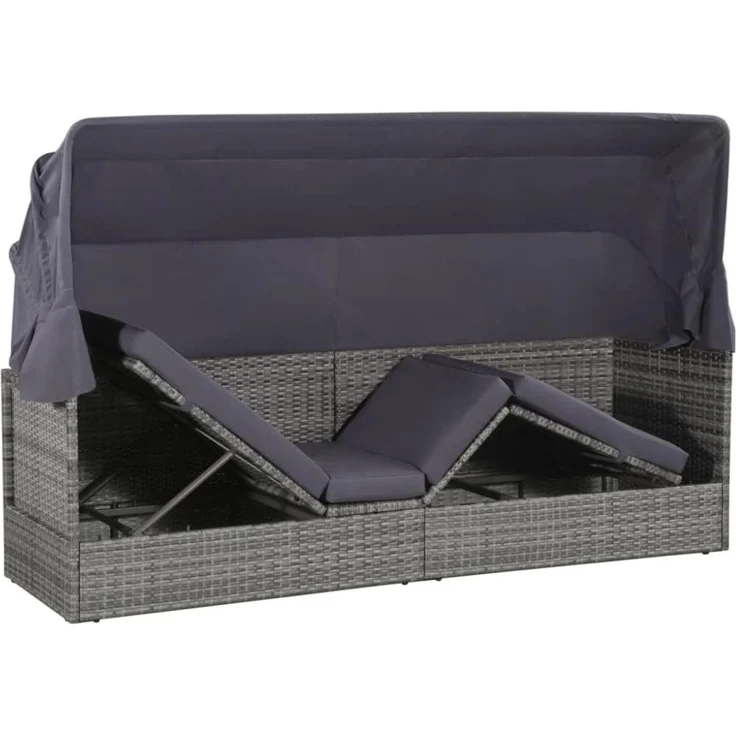 vidaXL Gartenbett mit Baldachin Grau 205×62 cm Poly Rattan 43962 – Bild 3