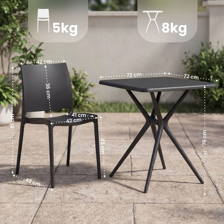 Gartenmöbel-Set GRETA mit 4 Stühlen - 156x156x81cm, Kunststoff, Schwarz | Balkonset Gartenset Tisch mit Stühlen Bistroset Outdoor – Bild 2